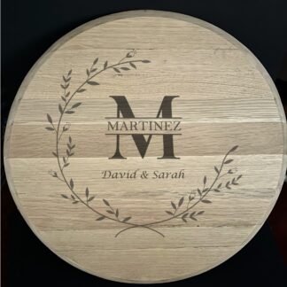 Personalized whiskey barrel head lazy susan