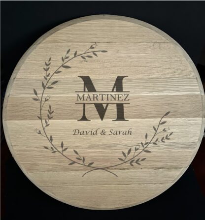 Personalized whiskey barrel head lazy susan