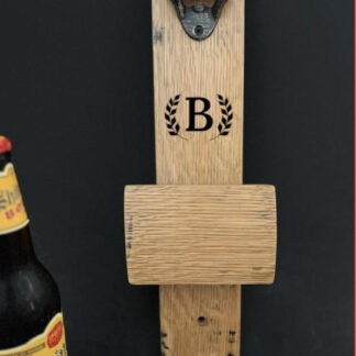personalized wall mounted whiskey barrel bottle opener with cap collector