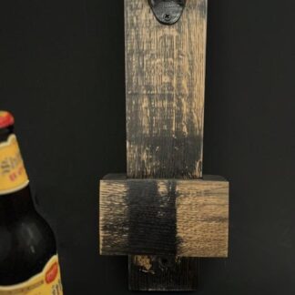 wall mounted whiskey barrel stave bottle opener with collection cup