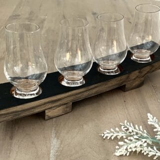 Rustic Whiskey Barrel Stave Flight Board with Pedestal Feet