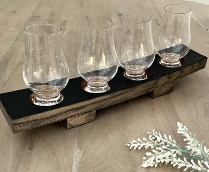 Rustic Whiskey Barrel Stave Flight Board with Pedestal Feet