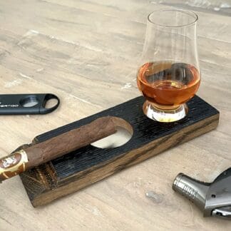 Whiskey Barrel Cigar Rest, Ashtray, and Glencairn Glass Holder