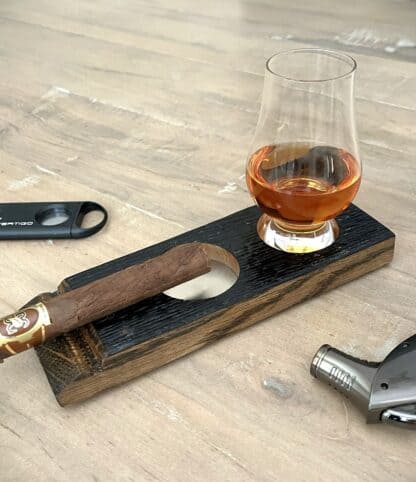 Whiskey Barrel Cigar Rest, Ashtray, and Glencairn Glass Holder