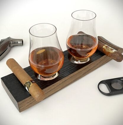 whiskey barrel stave double cigar rest and ashtray