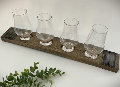 Upcycled Banded Whiskey Barrel Stave Flight Board