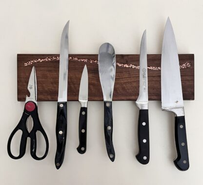 magnetic knife racks with copper inlay black walnut with knives