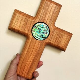 Handcrafted Cherry Wood Cross with Abalone Shell Inlay