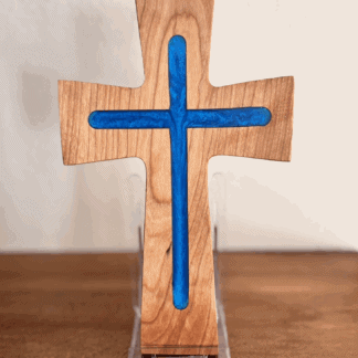 Handcrafted Resin Inlay Cross -- Cherry Wood Wall Decor