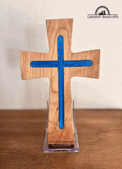 cherry cross with blue resin inlay front