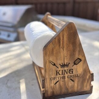 Wooden Grill Caddy with Towel Rack & Bottle Opener – “King of the Grill” Engraved