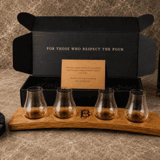 Personalized Whiskey Barrel Stave Bourbon Flight Gift Box with 4 Glencairn Glasses